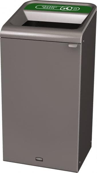 Rubbermaid - 23 Gal Gray Rectangle Decorative Indoor Single Stream Waste Receptacle - Metal, Organic Waste Graphic, 37.965" High x 19.588" Long x 19-1/2" Wide, Lid Included - A1 Tooling