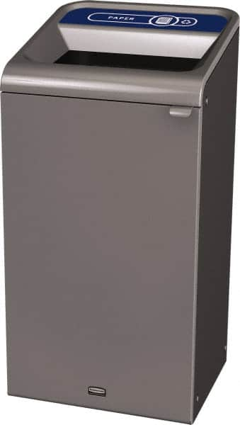 Rubbermaid - 23 Gal Gray Rectangle Decorative Indoor Single Stream Waste Receptacle - Metal, Paper Graphic, 37.965" High x 19.588" Long x 19-1/2" Wide, Lid Included - A1 Tooling