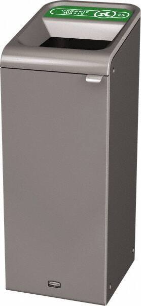 Rubbermaid - 15 Gal Gray Rectangle Decorative Indoor Single Stream Waste Receptacle - Metal, Organic Waste Graphic, 37.965" High x 14.784" Long x 19-1/2" Wide, Lid Included - A1 Tooling