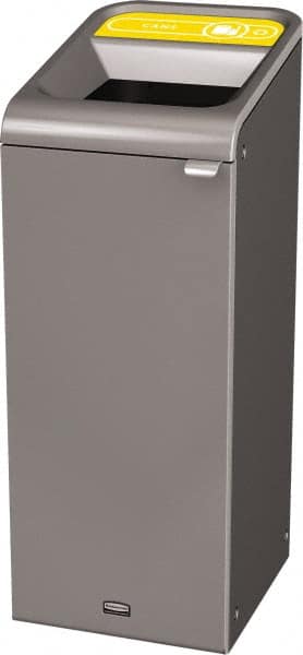 Rubbermaid - 15 Gal Gray Rectangle Decorative Indoor Single Stream Waste Receptacle - Metal, Cans Graphic, 37.965" High x 14.784" Long x 19-1/2" Wide, Lid Included - A1 Tooling