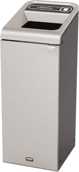 Rubbermaid - 15 Gal Gray Rectangle Decorative Indoor Single Stream Waste Receptacle - Metal, Landfill Graphic, 37.965" High x 14.784" Long x 19-1/2" Wide, Lid Included - A1 Tooling