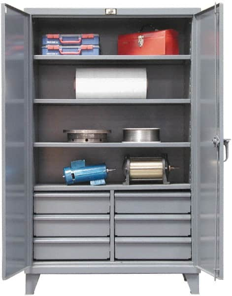 Strong Hold - 4 Shelf 6 Bin Locking Storage Cabinet - Steel, 48" Wide x 24" Deep x 72" High, Dark Gray - A1 Tooling