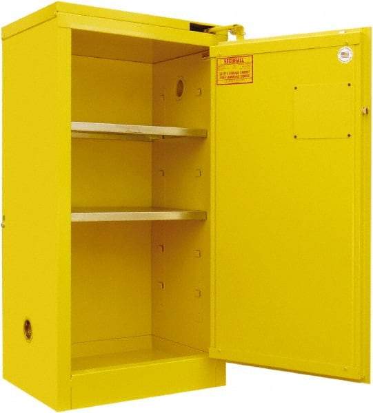 Securall Cabinets - 2 Door, 2 Shelf, Yellow Steel Standard Safety Cabinet for Flammable and Combustible Liquids - 46" High x 24" Wide x 18" Deep, Self Closing Door, 3 Point Key Lock, 20 Gal Capacity - A1 Tooling