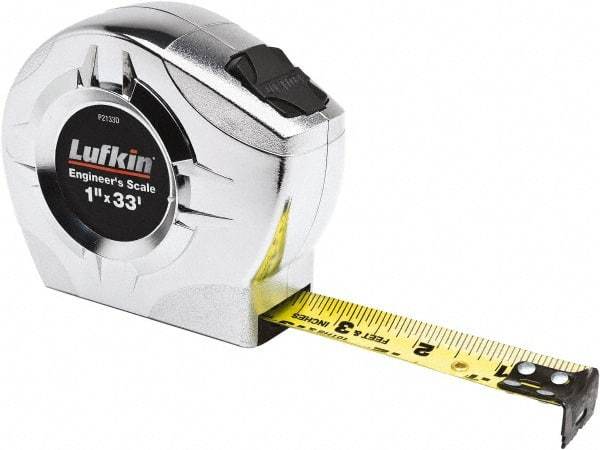 Lufkin - 33' x 1" Yellow Blade Tape Measure - 1/16" & 1/10 & 1/100' Graduation, A4 Graduation Style - A1 Tooling