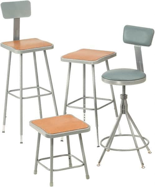 NPS - 24 Inch High, Stationary Fixed Height Stool - 16 Inch Deep x 16 Inch Wide, Hardboard Seat, Gray and Brown - A1 Tooling