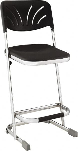 NPS - 24 Inch High, Stationary Square Seat with Steel Backrest - 16-1/4 Inch Deep x 16-3/4 Inch Wide, Plastic Seat, Black and Chrome - A1 Tooling