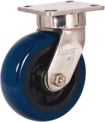 Albion - 6" Diam x 2" Wide x 7-1/2" OAH Top Plate Mount Swivel Caster - Polyurethane Mold on Polypropylene, 1,100 Lb Capacity, Stainless Steel Roller Bearing, 4 x 4-1/2" Plate - A1 Tooling