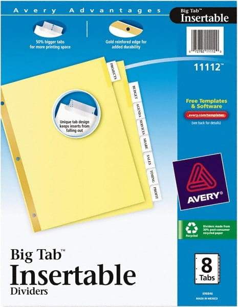 AVERY - 11 x 8-1/2" 8 Tabs, Double-Sided Gold Reinforcing Strip, Tab Divider - Clear Tabs, Buff Folder - A1 Tooling