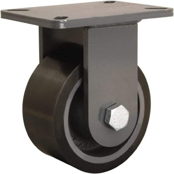 Hamilton - 6" Diam x 3" Wide x 8" OAH Top Plate Mount Rigid Caster - Polyurethane Mold onto Cast Iron Center, 2,860 Lb Capacity, Sealed Precision Ball Bearing, 5-1/4 x 7-1/4" Plate - A1 Tooling