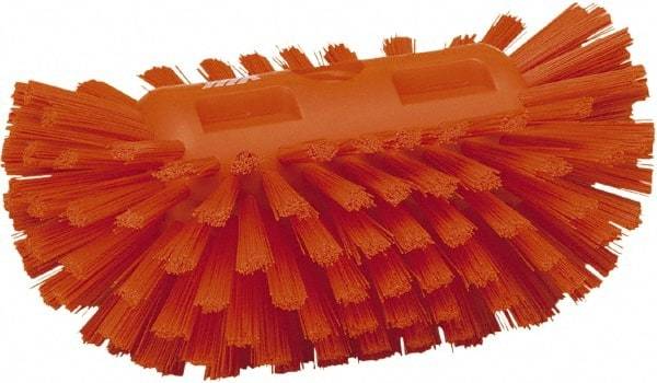 Vikan - 1-1/2" Bristle Length, Polyester Utility Scrub Brush - 5-1/2" Wide Head, 8" OAL, European Threaded Handle, Orange, Polypropylene Block - A1 Tooling