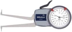 Mitutoyo - 1.6 to 2.4" Inside Dial Caliper Gage - 0.0005" Graduation, 0.0015" Accuracy, 3.3" Leg Length, 0.31" Deep x 0.06" Wide Groove, Ball Contact Points - A1 Tooling