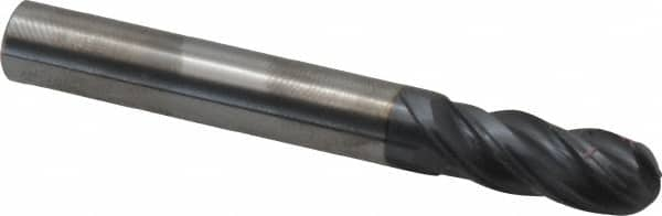 Accupro - 5/16" Diam, 13/16" LOC, 4 Flute Solid Carbide Ball End Mill - nACRo Finish, Single End, 2-1/2" OAL, 5/16" Shank Diam, Spiral Flute - A1 Tooling