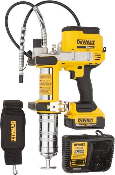 DeWALT - 10,000 Max psi, Flexible Battery-Operated Grease Gun - 16 oz Capacity, Bulk & Cartridge Fill, Includes DCB204 Battery, Fast Charger, Shoulder Strap & Kit Box - A1 Tooling