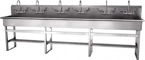 SANI-LAV - 117" Long x 16-1/2" Wide Inside, 1 Compartment, Grade 304 Stainless Steel Hand Sink-Pedestal Mount - 16 Gauge, 120" Long x 20" Wide x 45" High Outside, 8" Deep - A1 Tooling