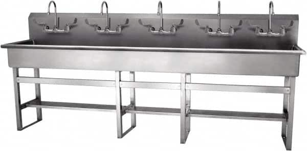 SANI-LAV - 97" Long x 16-1/2" Wide Inside, 1 Compartment, Grade 304 Stainless Steel Hand Sink-Pedestal Mount - 16 Gauge, 100" Long x 20" Wide x 45" High Outside, 8" Deep - A1 Tooling