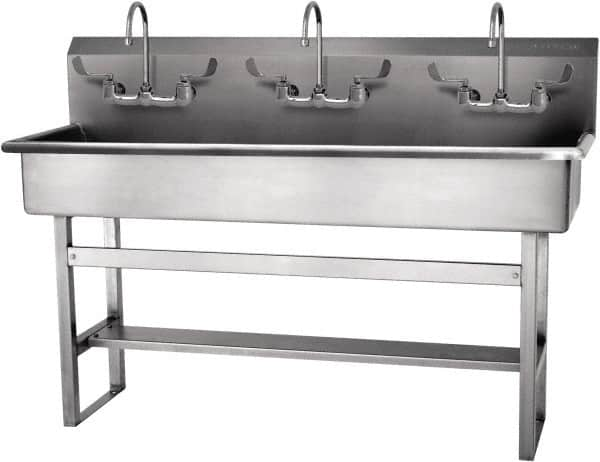 SANI-LAV - 57" Long x 16-1/2" Wide Inside, 1 Compartment, Grade 304 Stainless Steel Hand Sink-Pedestal Mount - 16 Gauge, 60" Long x 20" Wide x 45" High Outside, 8" Deep - A1 Tooling