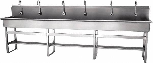 SANI-LAV - 117" Long x 16-1/2" Wide Inside, 1 Compartment, Grade 304 Stainless Steel Hands Free Hand Sink - 16 Gauge, 120" Long x 20" Wide x 45" High Outside, 8" Deep - A1 Tooling