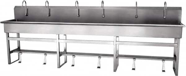 SANI-LAV - 117" Long x 16-1/2" Wide Inside, 1 Compartment, Grade 304 Stainless Steel Hands Free Hand Sink - 16 Gauge, 120" Long x 20" Wide x 45" High Outside, 8" Deep - A1 Tooling