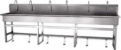 SANI-LAV - 117" Long x 16-1/2" Wide Inside, 1 Compartment, Grade 304 Stainless Steel Hands Free Hand Sink - 16 Gauge, 120" Long x 20" Wide x 45" High Outside, 8" Deep - A1 Tooling