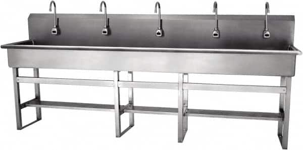 SANI-LAV - 97" Long x 16-1/2" Wide Inside, 1 Compartment, Grade 304 Stainless Steel Hands Free Hand Sink - 16 Gauge, 100" Long x 20" Wide x 45" High Outside, 8" Deep - A1 Tooling