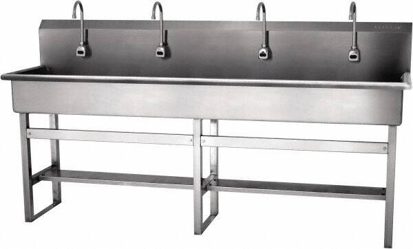 SANI-LAV - 77" Long x 16-1/2" Wide Inside, 1 Compartment, Grade 304 Stainless Steel Hands Free Hand Sink - 16 Gauge, 80" Long x 20" Wide x 45" High Outside, 8" Deep - A1 Tooling