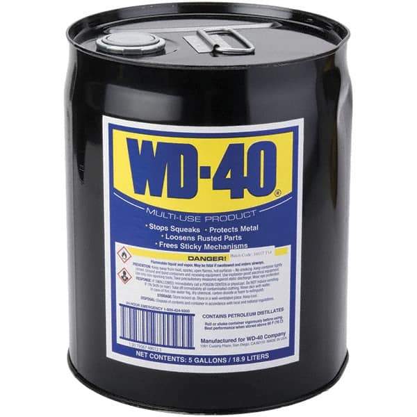 WD-40 - 5 Gal Pail Multi-Use Product - Bulk, Liquid, Stop Squeaks, Removes & Protects, Loosens Rusted Parts, Free Sticky Mechanisms, Drives Out Moisture - A1 Tooling