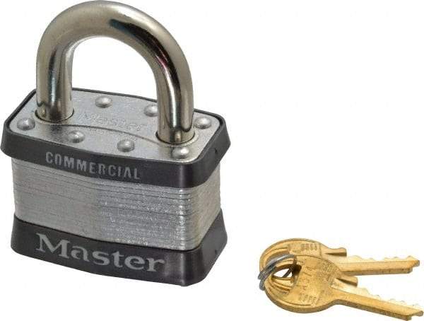 Master Lock - 1" Shackle Clearance, Keyed Different Padlock - 15/16" Shackle Width, 3/8" Shackle Diam, Laminated Steel - A1 Tooling