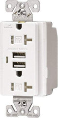 Cooper Wiring Devices - 2 USB Port, 2 Receptacle, 125 VAC, 5 VDC USB Receptacle - 5-15R NEMA Configuration, 20 Amp, White, 2.1 Amp Charging Power, Automatic Grounding, Screw Mount - A1 Tooling