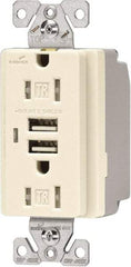 Cooper Wiring Devices - 2 USB Port, 2 Receptacle, 125 VAC, 5 VDC USB Receptacle - 5-15R NEMA Configuration, 15 Amp, Light Almond, 2.1 Amp Charging Power, Automatic Grounding, Screw Mount - A1 Tooling