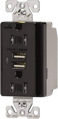 Cooper Wiring Devices - 2 USB Port, 2 Receptacle, 125 VAC, 5 VDC USB Receptacle - 5-15R NEMA Configuration, 15 Amp, Black, 2.1 Amp Charging Power, Automatic Grounding, Screw Mount - A1 Tooling