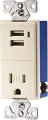 Cooper Wiring Devices - 2 USB Port, 1 Receptacle, 125 VAC, 5 VDC USB Receptacle - 5-15R NEMA Configuration, 15 Amp, Light Almond, Screw Mount - A1 Tooling