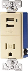 Cooper Wiring Devices - 2 USB Port, 1 Receptacle, 125 VAC, 5 VDC USB Receptacle - 5-15R NEMA Configuration, 15 Amp, Almond, Screw Mount - A1 Tooling