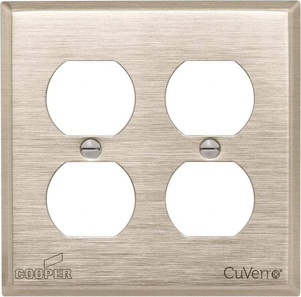 Cooper Wiring Devices - 2 Gang, 4-1/2 Inch Long, Standard Outlet Wall Plate - Duplex Outlet, White Bronze, Antimicrobial Copper - A1 Tooling