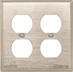 Cooper Wiring Devices - 2 Gang, 4-1/2 Inch Long, Standard Outlet Wall Plate - Duplex Outlet, White Bronze, Antimicrobial Copper - A1 Tooling