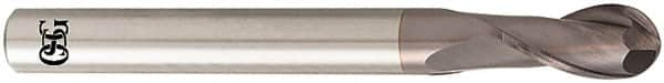 OSG - 3/32" Diam, 3/16" LOC, 2 Flute Solid Carbide Ball End Mill - TiAlN Finish, Single End, 2-1/2" OAL, 1/4" Shank Diam, Spiral Flute - A1 Tooling