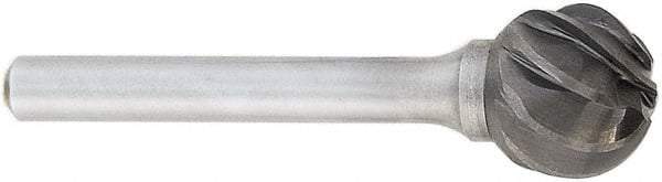 OSG - 1/4" Cut Diam, 1/4" Shank Diam, Ball Head Fluted Cut Burr - Carbide, 1/4" LOC, 2" OAL - A1 Tooling