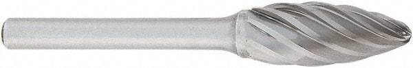 OSG - 5/8" Cut Diam, 1/4" Shank Diam, Flame Head Fluted Cut Burr - Carbide, Radius End, 1-7/16" LOC, 2" OAL - A1 Tooling