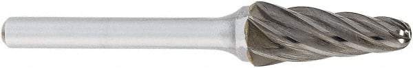 OSG - 3/4" Cut Diam, 1/4" Shank Diam, Taper Head Fluted Cut Burr - Carbide, Radius End, 1-1/2" LOC, 2" OAL - A1 Tooling