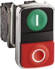 Square D - 0.87 Inch Mount Hole, Flush, Pushbutton Switch Only - Rectangle, Green and Red Pushbutton, Illuminated, Momentary (MO), Shock and Vibration Resistant - A1 Tooling