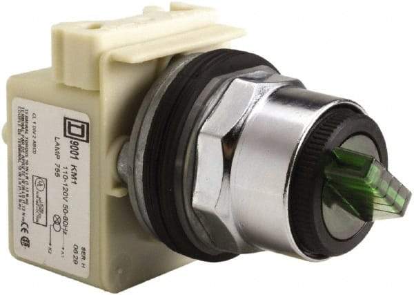 Square D - 30mm Mount Hole, 2 Position, Selector Switch Only - Green, Maintained (MA), Illuminated - A1 Tooling