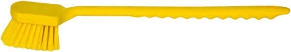 PRO-SOURCE - 1-3/4" Bristle Length, Plastic Utility Scrub Brush - 4-1/2" Long x 3-3/4" Wide Head, 20" OAL, Long Handle, Yellow, Foam Block - A1 Tooling