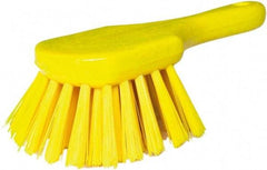 PRO-SOURCE - 1-3/4" Bristle Length, Plastic Utility Scrub Brush - 4-1/2" Long x 3-3/4" Wide Head, 8-1/2" OAL, Short Handle, Yellow, Foam Block - A1 Tooling