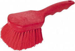 PRO-SOURCE - 1-3/4" Bristle Length, Plastic Utility Scrub Brush - 4-1/2" Long x 3-3/4" Wide Head, 8-1/2" OAL, Short Handle, Red, Foam Block - A1 Tooling