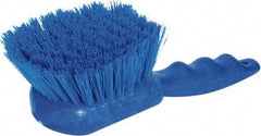 PRO-SOURCE - 1-3/4" Bristle Length, Plastic Utility Scrub Brush - 4-1/2" Long x 3-3/4" Wide Head, 8-1/2" OAL, Short Handle, Blue, Foam Block - A1 Tooling