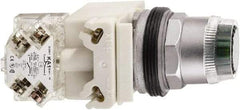 Schneider Electric - 1.22 Inch Mount Hole, Flush, Pushbutton Switch with Contact Block - Round, Illuminated, Momentary (MO), Dusttight, Oiltight, Watertight and Shock and Vibration Resistant - A1 Tooling