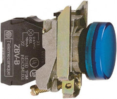 Square D - 110-120 VAC Blue Lens LED Indicating Light - Round Lens, Screw Clamp Connector, 46.5mm OAL x 30mm Wide, Shock Resistant, Vibration Resistant - A1 Tooling