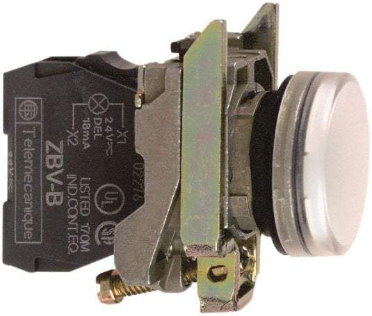 Square D - 110-120 VAC White Lens LED Indicating Light - Round Lens, Screw Clamp Connector, 46.5mm OAL x 30mm Wide, Shock Resistant, Vibration Resistant - A1 Tooling