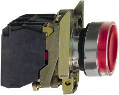 Schneider Electric - 22mm Mount Hole, Flush, Pushbutton Switch with Contact Block - Round, Red Pushbutton, Illuminated, Momentary (MO) - A1 Tooling