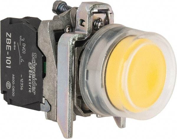 Square D - 0.87 Inch Mount Hole, Pushbutton Switch Only - Round, Yellow Pushbutton, Illuminated, Momentary (MO), Shock and Vibration Resistant - A1 Tooling