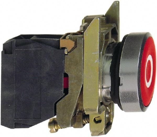 Square D - 0.87 Inch Mount Hole, Flush, Pushbutton Switch Only - Round, Red Pushbutton, Nonilluminated, Momentary (MO), Shock and Vibration Resistant - A1 Tooling